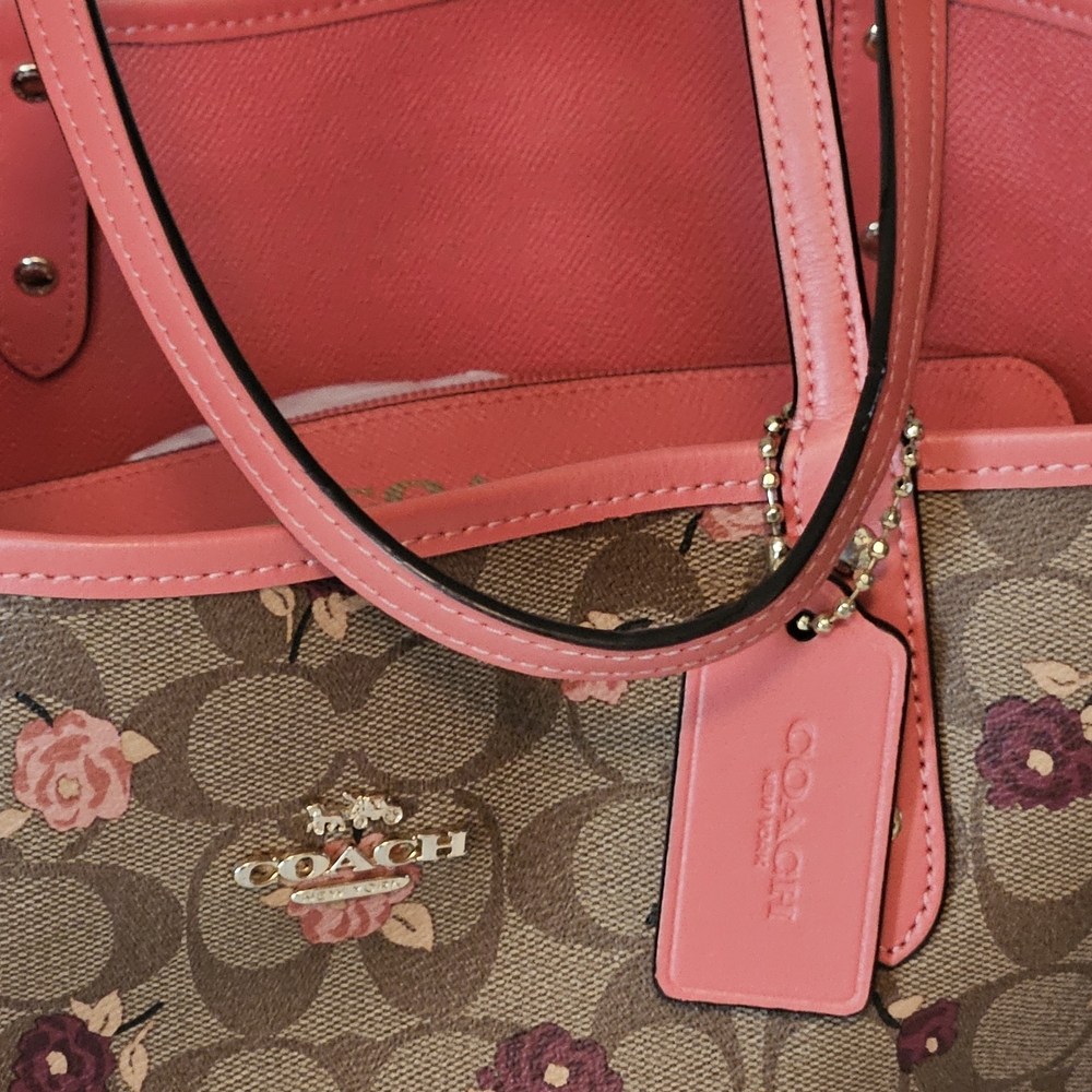 Coach Floral Tote - Brown and Pink - Picture 4 of 15